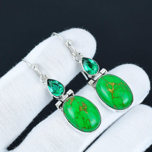 Green Copper Turquoise & Apatite Dangle Earrings