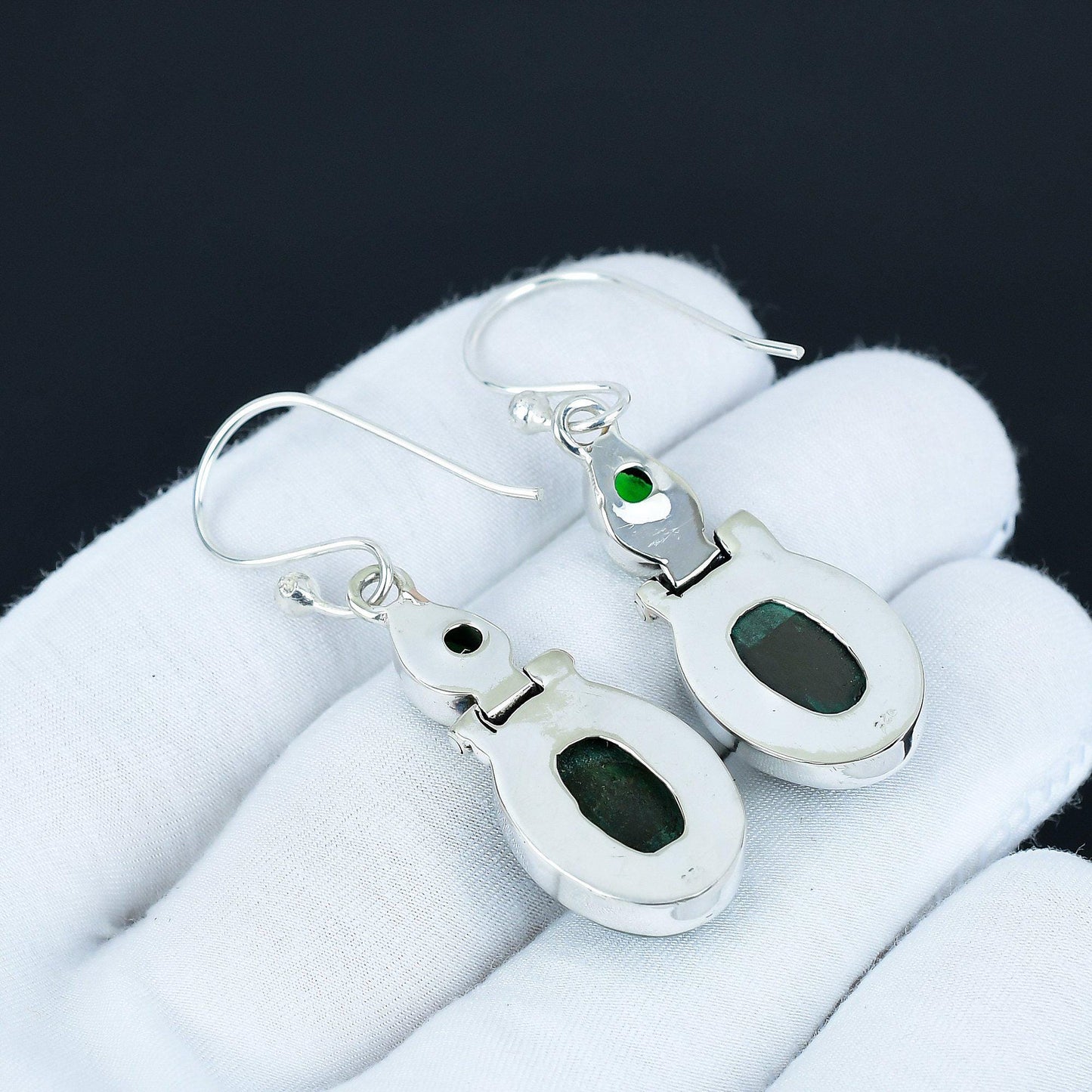 Green Malachite & Tourmaline Sterling Silver Drop Earrings