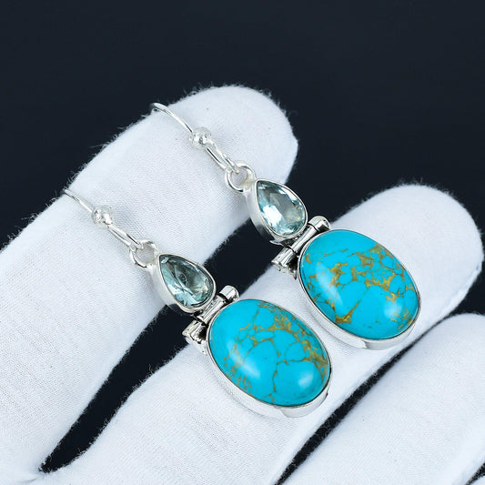 Blue Turquoise & Aquamarine Dangle Earrings