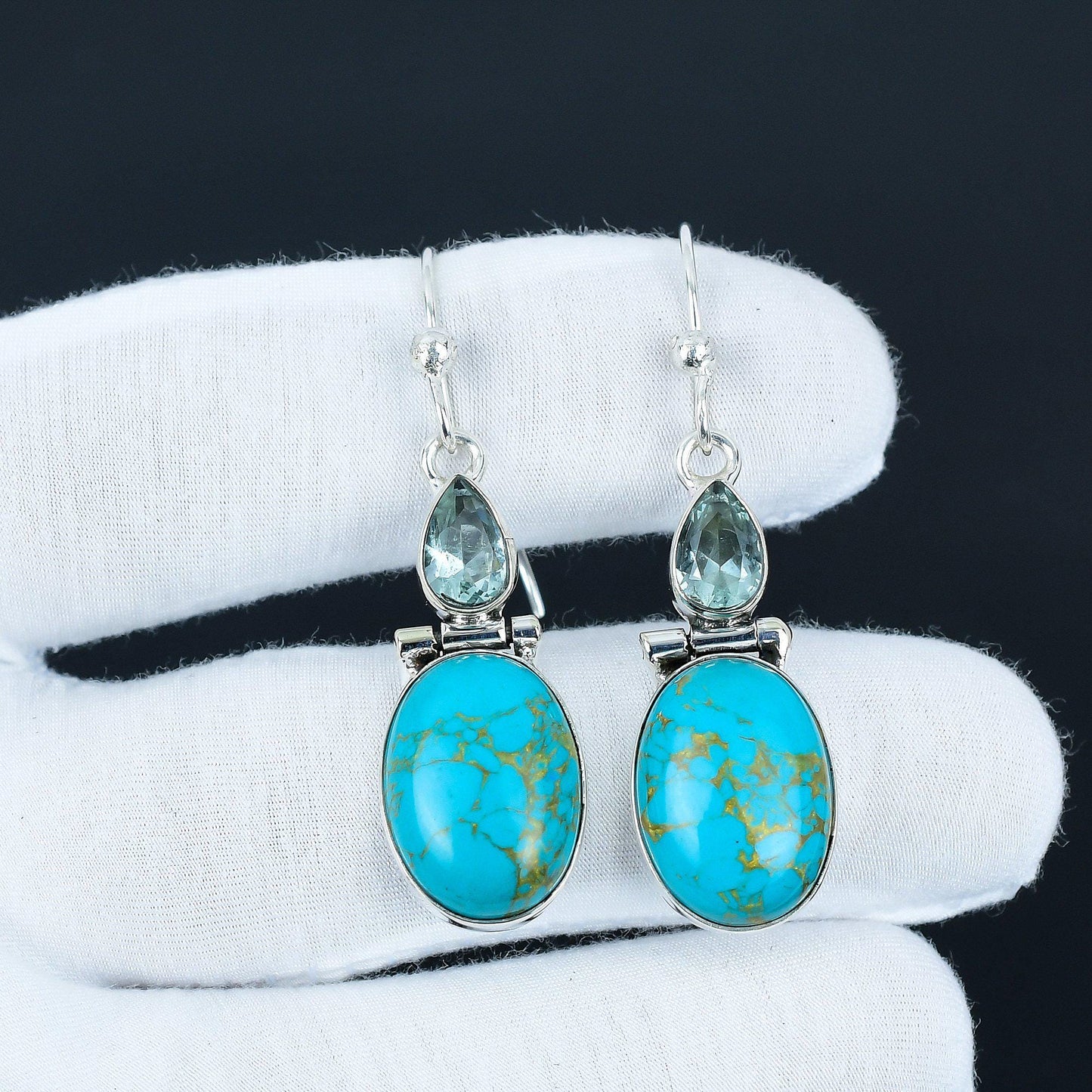 Blue Turquoise & Aquamarine Dangle Earrings