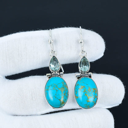 Blue Turquoise & Aquamarine Dangle Earrings