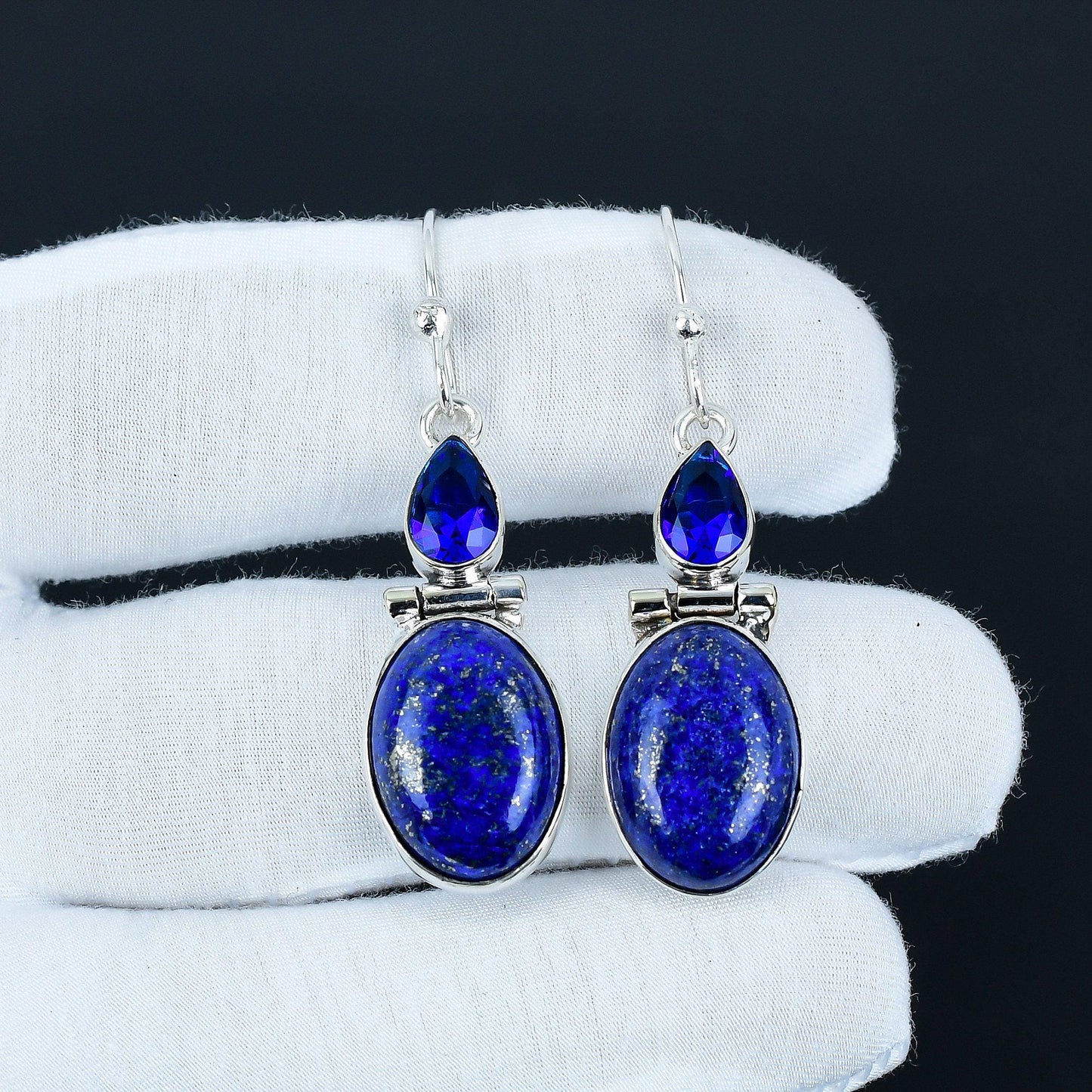 Lapis Lazuli & Blue Sapphire Drop Earrings
