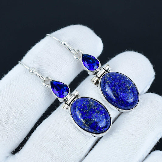 Lapis Lazuli & Blue Sapphire Drop Earrings