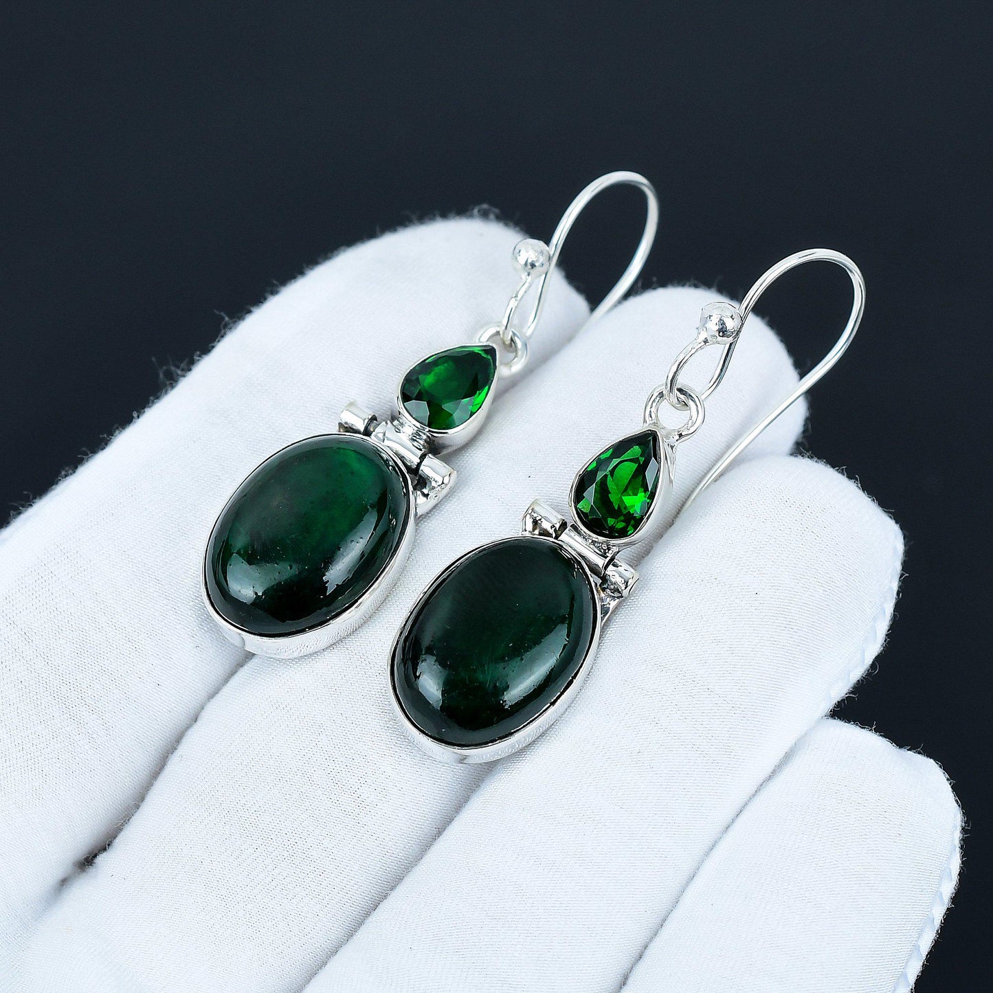 Green Flash Labradorite & Green Tourmaline Drop Earrings