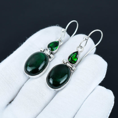 Green Flash Labradorite & Green Tourmaline Drop Earrings
