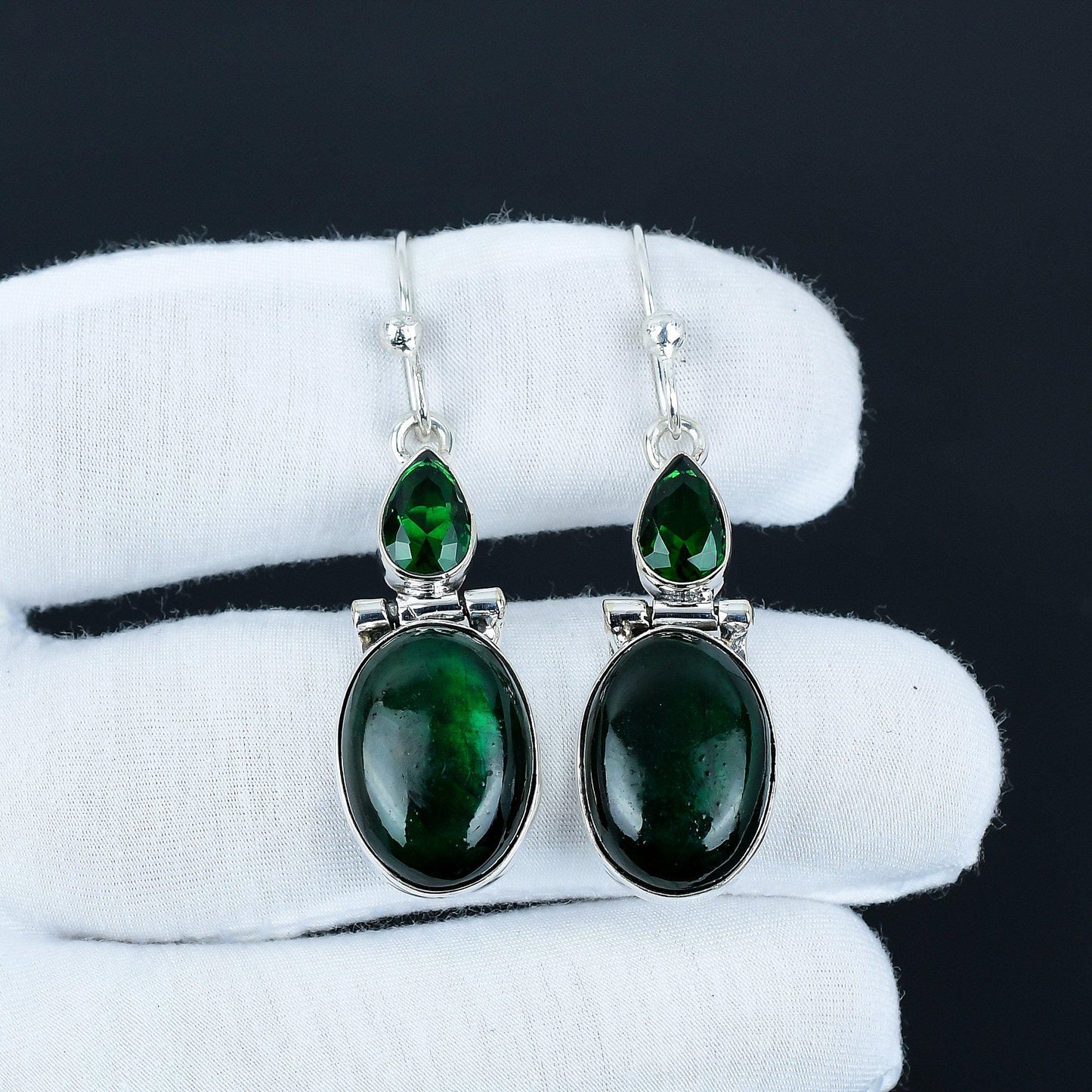 Green Flash Labradorite & Green Tourmaline Drop Earrings