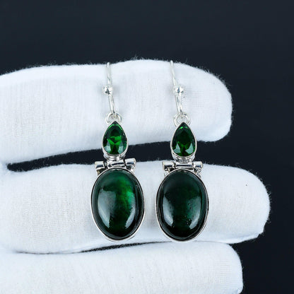 Green Flash Labradorite & Green Tourmaline Drop Earrings