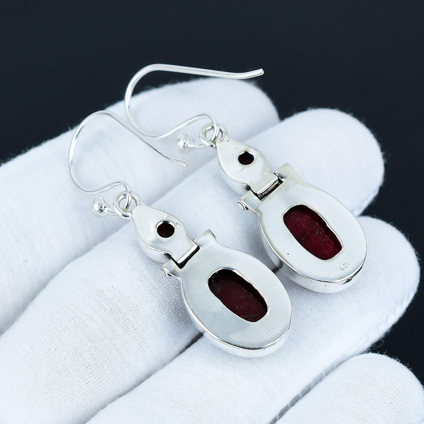 Red Labradorite & Garnet Gemstone Earrings