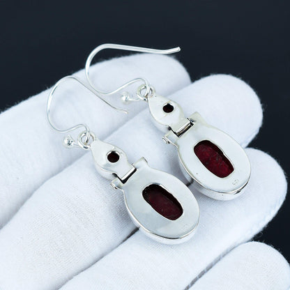 Red Labradorite & Garnet Gemstone Earrings