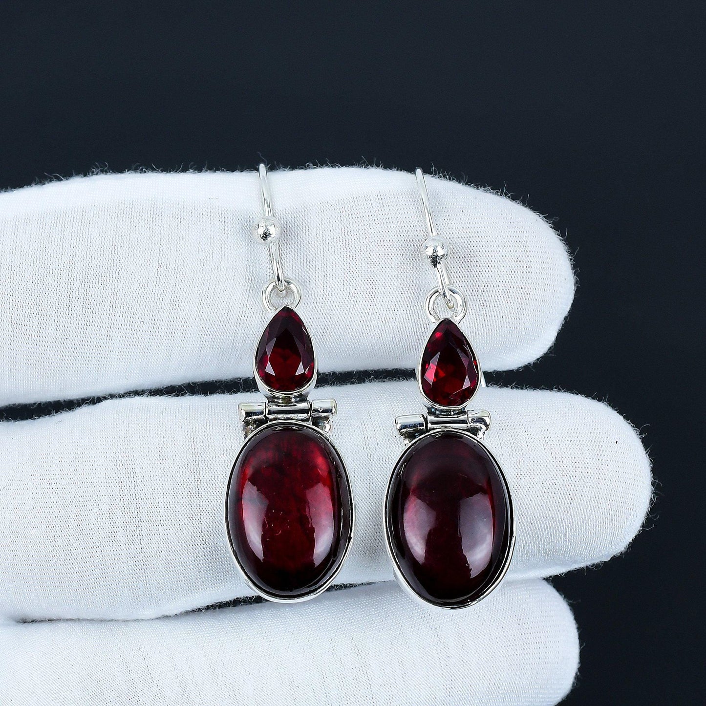 Red Labradorite & Garnet Gemstone Earrings