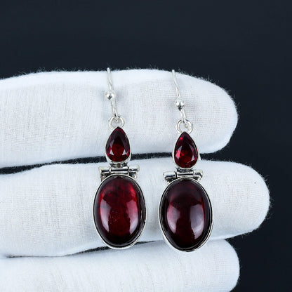 Red Labradorite & Garnet Gemstone Earrings