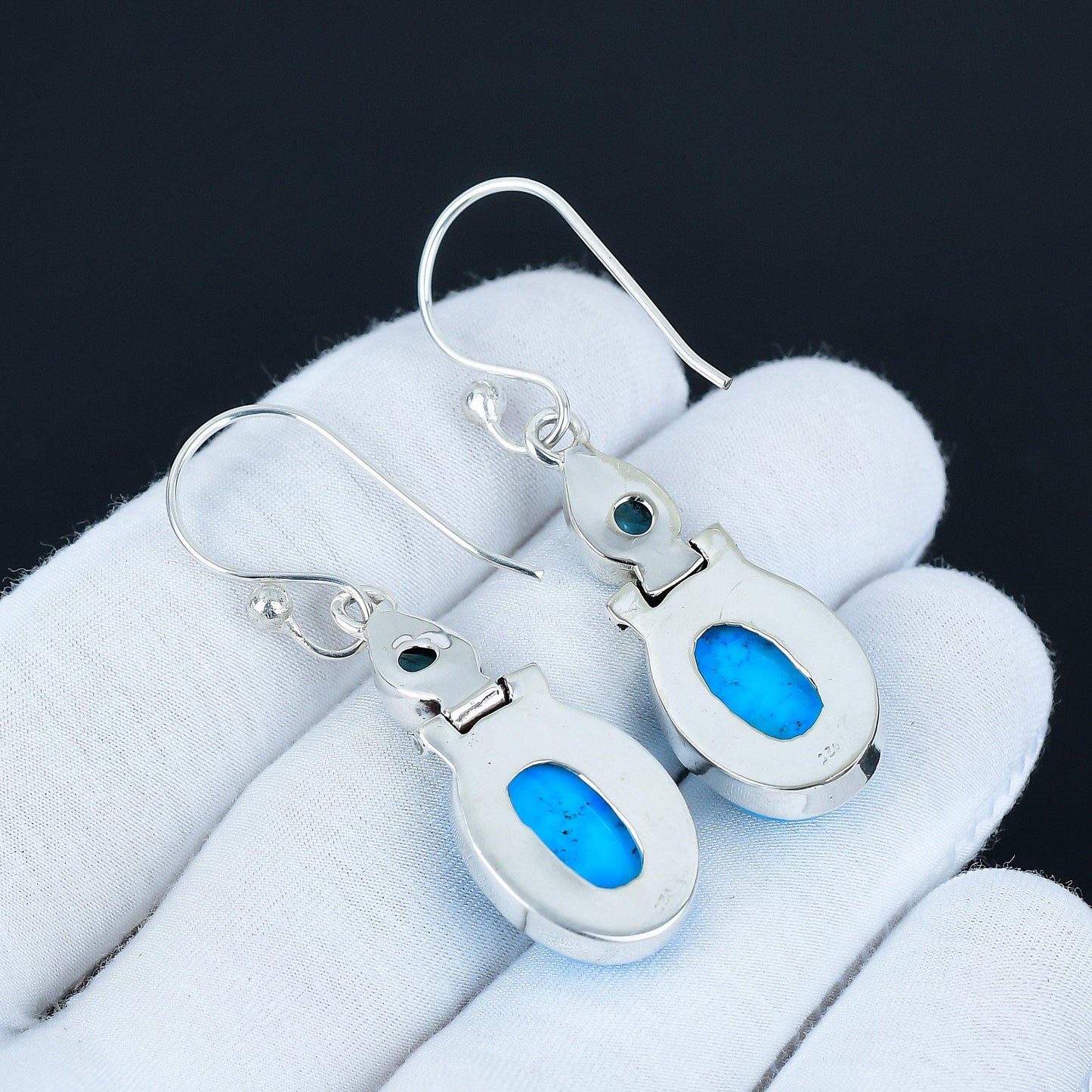 Blue Turquoise & Chalcedony Gemstone Earrings