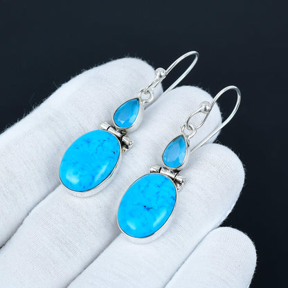 Blue Turquoise & Chalcedony Gemstone Earrings