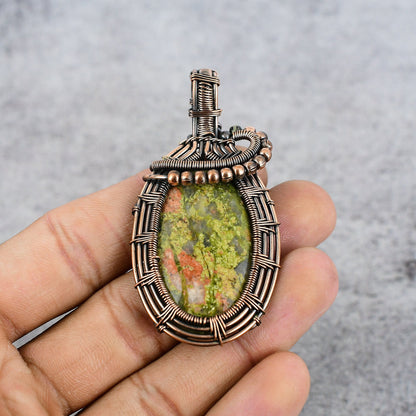 Green-Pink Unakite Gemstone Pendant
