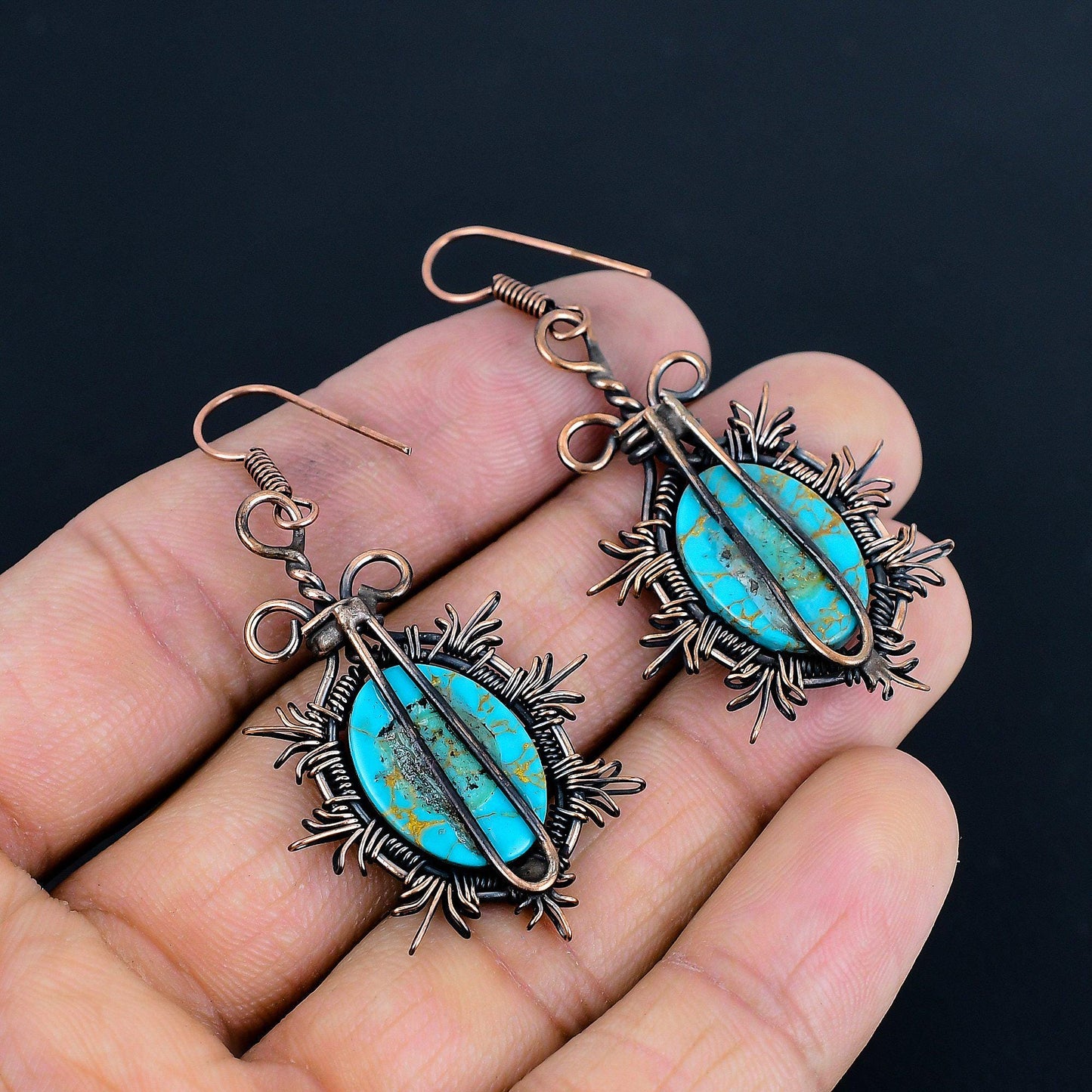 Turquoise Gemstone Copper Earrings