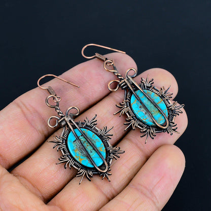 Turquoise Gemstone Copper Earrings
