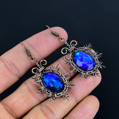 Multicolor Ammolite Gemstone Copper Wire Wrapped Earrings