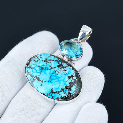 Blue Turquoise and Aquamarine Gemstone Pendant