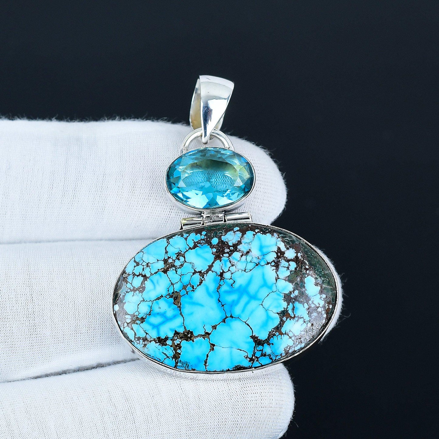 Blue Turquoise and Aquamarine Gemstone Pendant