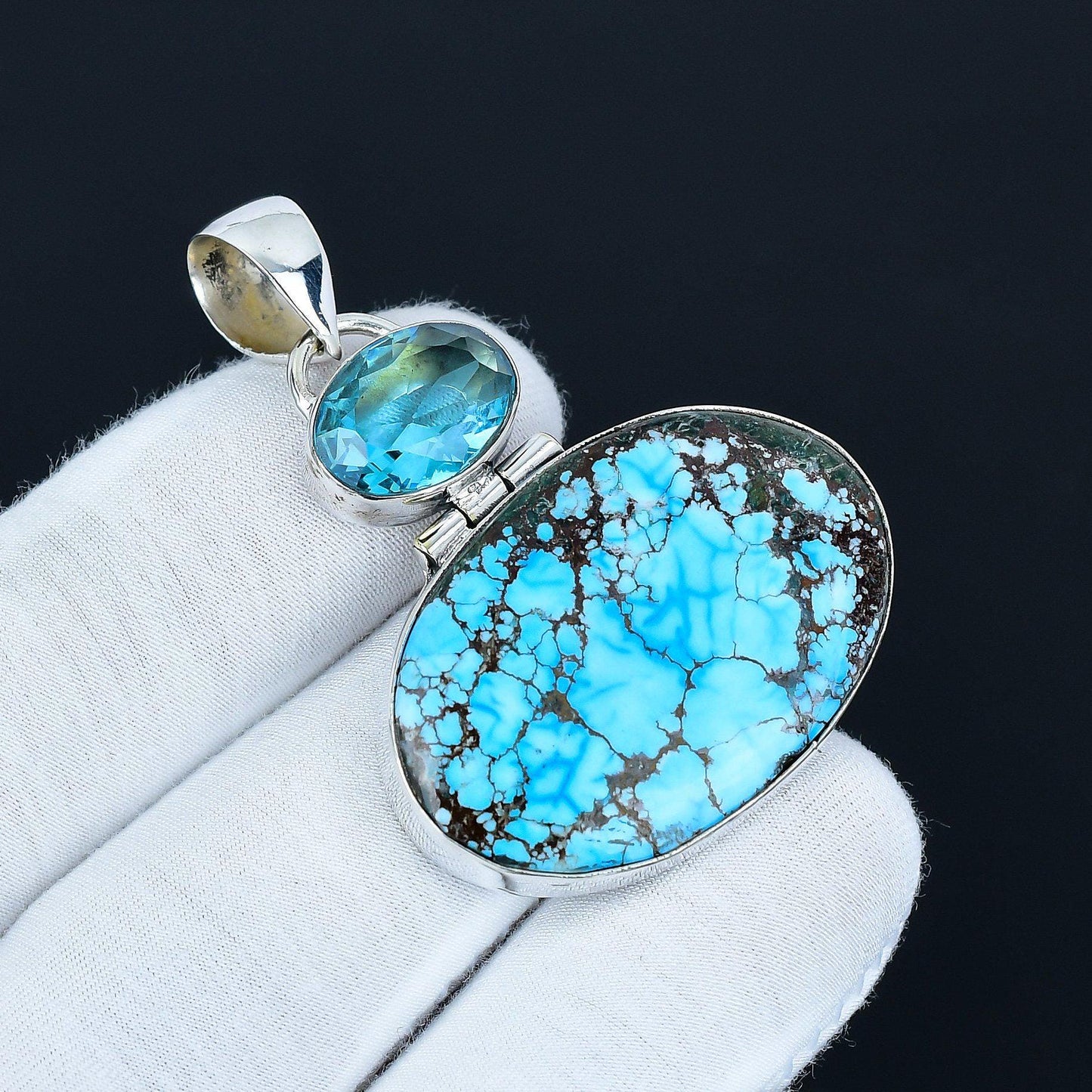 Blue Turquoise and Aquamarine Gemstone Pendant