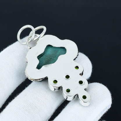 Green Malachite & Peridot Silver Pendant