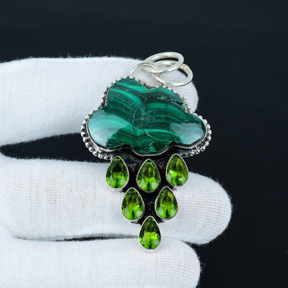 Green Malachite & Peridot Silver Pendant