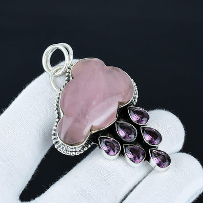 Pink Rose Quartz Amethyst Gemstone Pendant