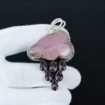 Pink Rose Quartz Amethyst Gemstone Pendant