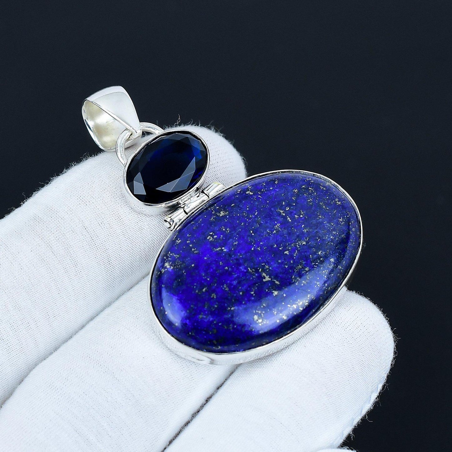 Blue Sapphire & Lapis Lazuli Silver Pendant