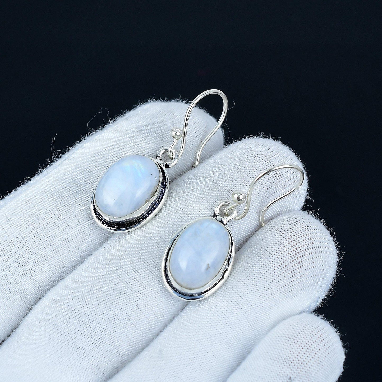 Rainbow Moonstone Silver Earrings