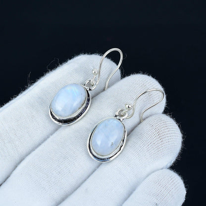 Rainbow Moonstone Silver Earrings
