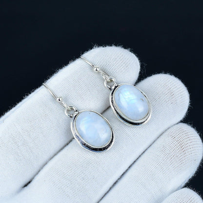 Rainbow Moonstone Silver Earrings