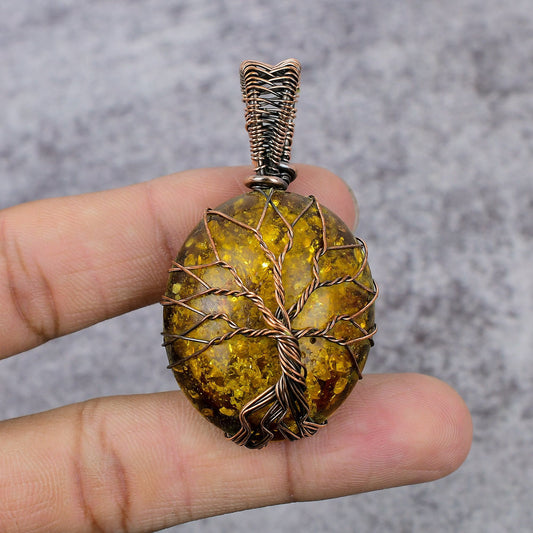 Copper Baltic Amber Gemstone Pendant