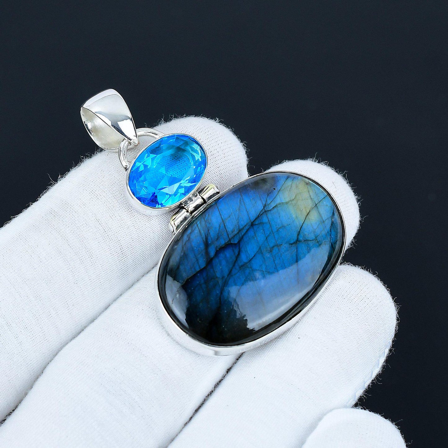 Blue Topaz & Labradorite Pendant