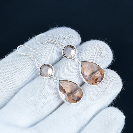 Pink Morganite Gemstone Sterling Silver Earrings