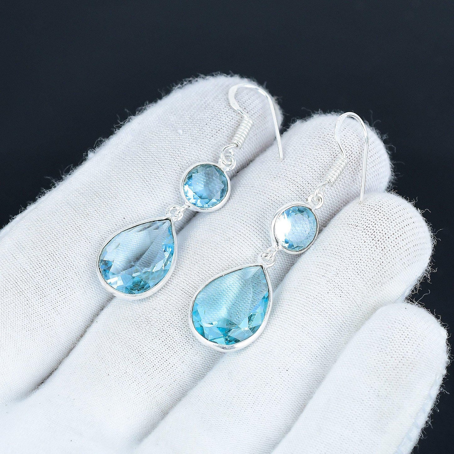Blue Aquamarine Gemstone Earrings