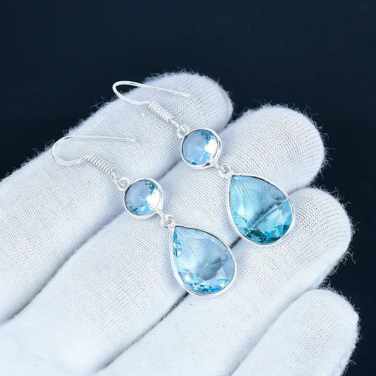 Blue Aquamarine Gemstone Earrings