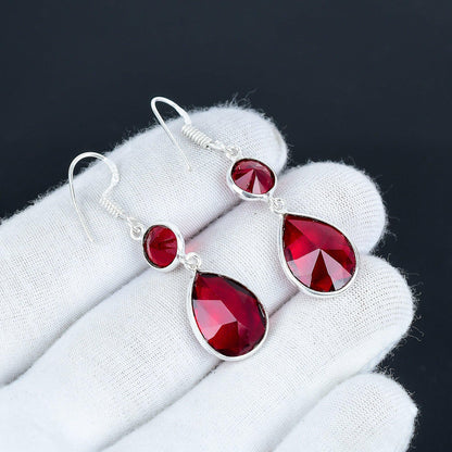 Red Garnet Sterling Silver Earrings