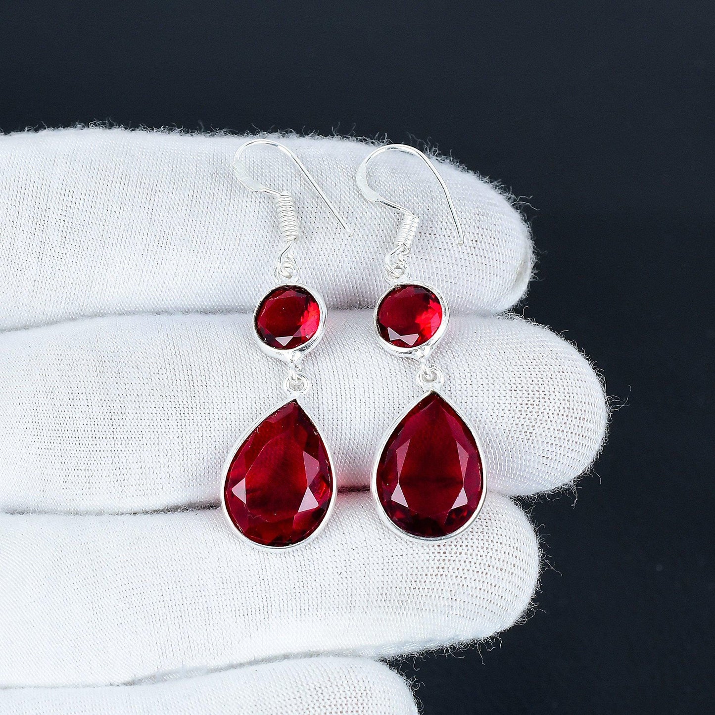 Red Garnet Sterling Silver Earrings