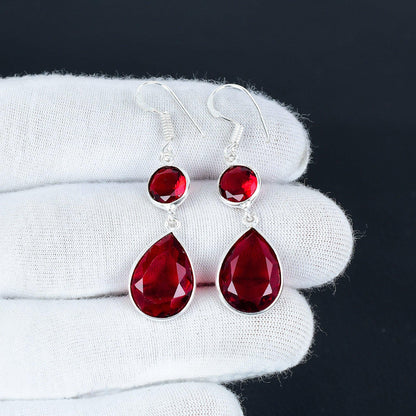 Red Garnet Sterling Silver Earrings