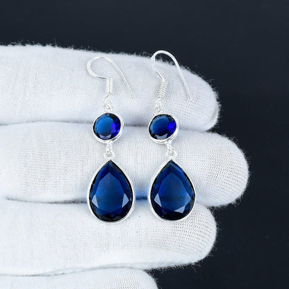 Sterling Silver Blue Sapphire Earrings