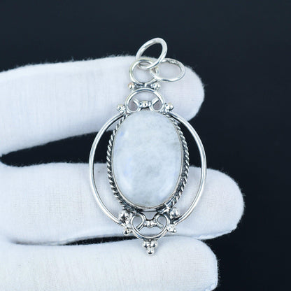 Rainbow Moonstone Silver Pendant