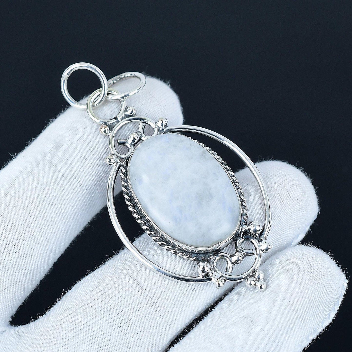 Rainbow Moonstone Silver Pendant