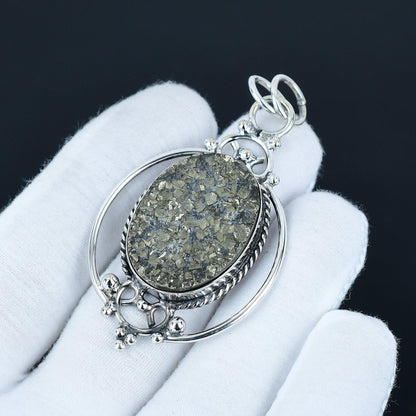 Gold Pyrite Druzy Pendant