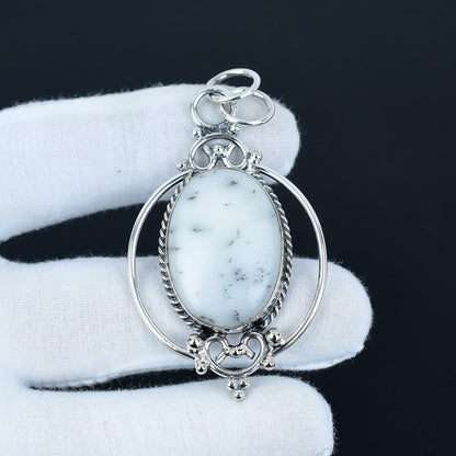 White Dendritic Opal Pendant