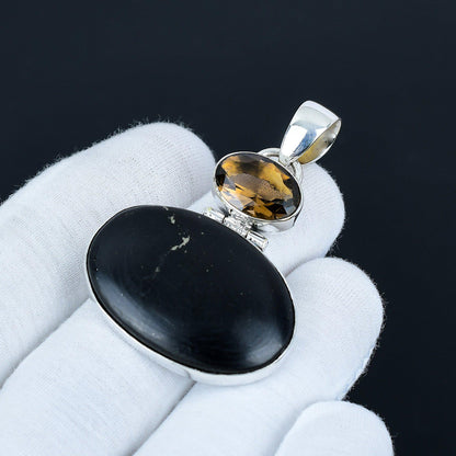 Black Obsidian & Smoky Topaz Pendant
