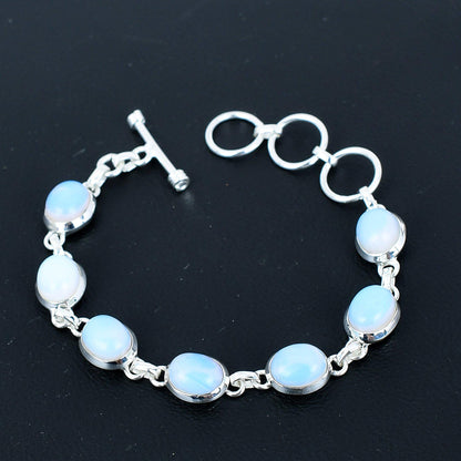 Milky Opal Gemstone Sterling Silver Bracelet