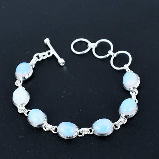 Milky Opal Gemstone Sterling Silver Bracelet