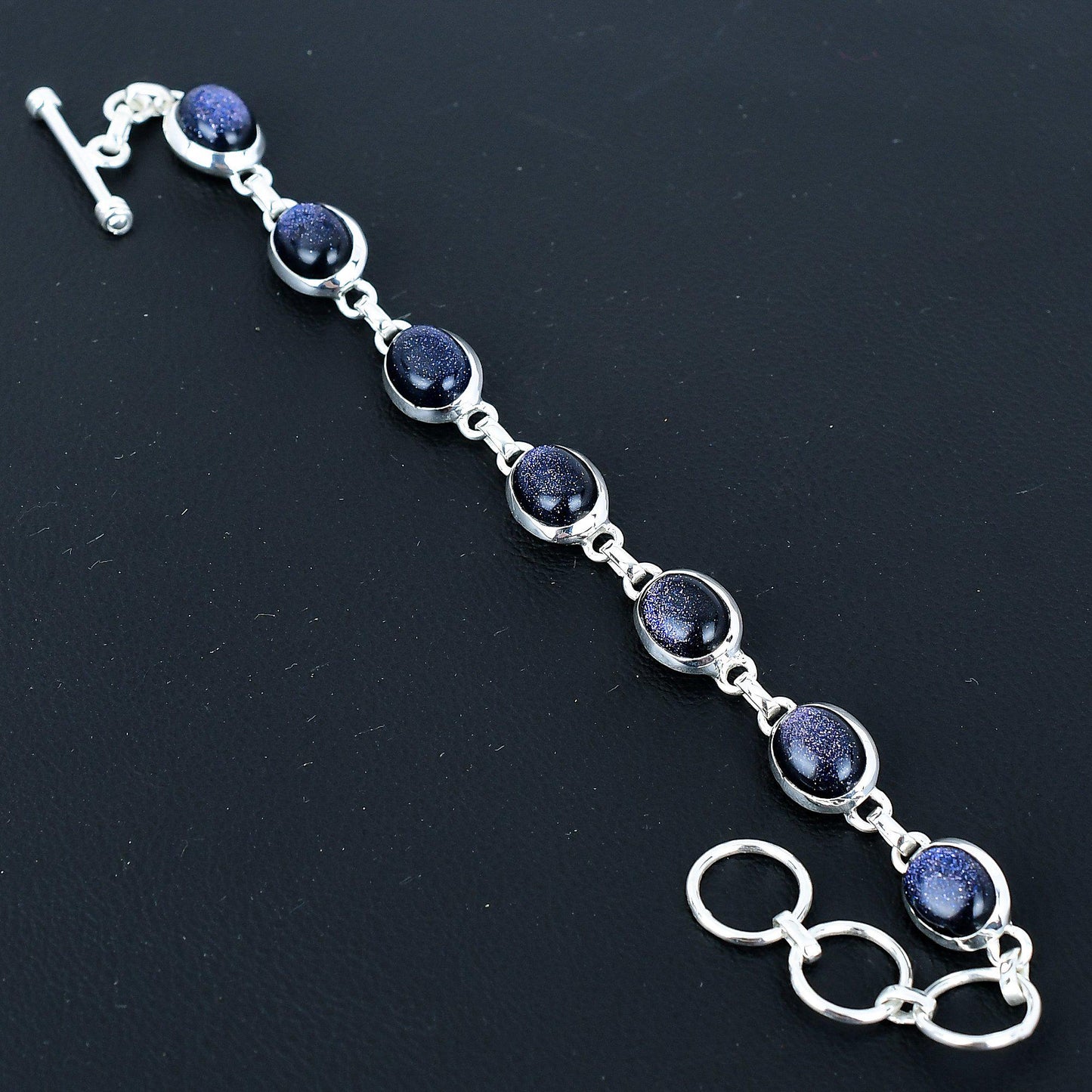 Blue Sunstone Adjustable Sterling Silver Bracelet