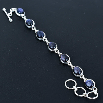 Blue Sunstone Adjustable Sterling Silver Bracelet